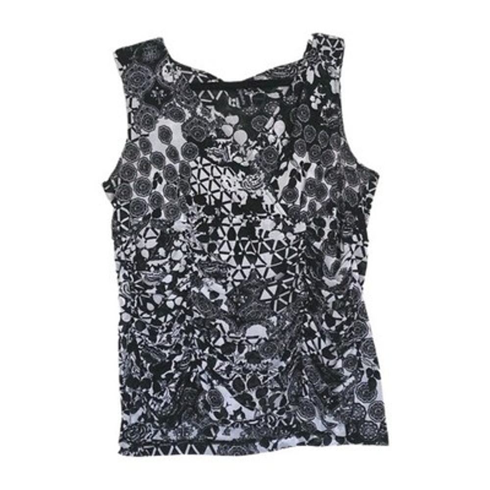 Y2K Geometric Floral Babydoll Top Womens XL Mesh Black White Gothic Artsy